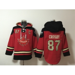 Men Team Canada 87 Sidney Crosby Red Black Ageless Must Have Lace Up Pullover Hoodie