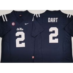 Men Ole Miss Rebels College  #2 Jaxson Dart Navy Stitched NCAA Jersey
