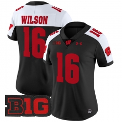 Women Wisconsin Badgers 16 Russell Wilson Black Alternate 2024 Vapor Limited Jersey All Stitched