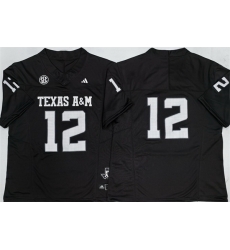 Men Texas A 26M Aggies Lions 12 Premier Strategy Black 2025 F U S E  Stitched Jersey