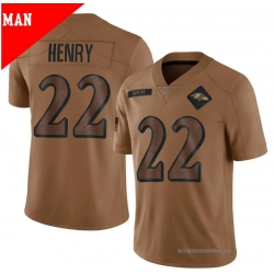 Men Baltimore Ravens 22 Derrick Henry 2023 Brown Salute To Service Limited Jersey