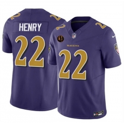 Men Baltimore Ravens 22 Derrick Henry Purple 2025 F U S E  With John Madden Patch Limited Football Jersey