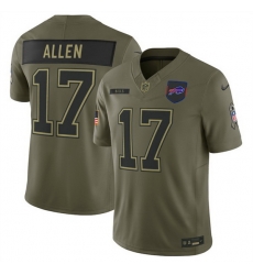 Men Buffalo Bills 17 Josh Allen Olive 2025 Salute to Service Limited Stitched Football Jersey