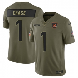 Men Cincinnati Bengals 1 Ja'Marr Chase Olive 2025 F U S E  Salute to Service Limited Stitched Football Jersey