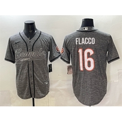 Men Cincinnati Bengals 16 Joe Flacco Grey With Patch Cool Base Stitched Baseball Jersey