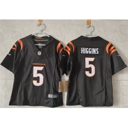 Women Cincinnati Bengals 5 Tee Higgins Black F U S E  Stitched Vapor Football Jersey 