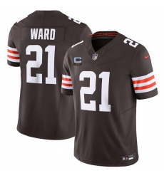 Men Cleveland Browns 21 Denzel Ward Brown 2025 F U S E  With 2 Star C Patch Vapor Limited Stitched Football Jersey