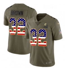 Mens Nike Cleveland Browns 32 Jim Brown Limited OliveUSA Flag 2017 Salute to Service NFL Jersey Mens Nike Cleveland Browns 32 Jim Brown Limited OliveUSA Flag 2017 Salute to Service NFL Jersey