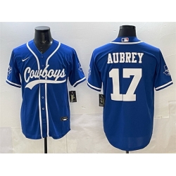 Men Dallas Cowboys 17 Brandon Aubrey Blue Cool Base Stitched Baseball Jersey