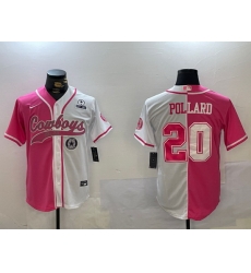 Men Dallas Cowboys 20 Tony Pollard Red White With Patch Cool Base Stitched Baseball Jersey