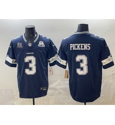 Men Dallas Cowboys 3 George pickens Navy F U S E  With 5x Super Bowl Champions  26 Established In 1960 Patch Vapor Limited Stitched Football Jersey