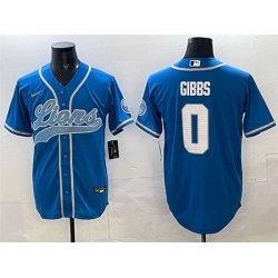 Men Detroit Lions 0 Jahmyr Gibbs Blue Cool Base Stitched Baseball Jersey