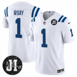 Men Indianapolis Colts 1 Jim Irsay White 2025 F U S E  Jim Irsay Patch Vapor Limited Stitched Football Jersey