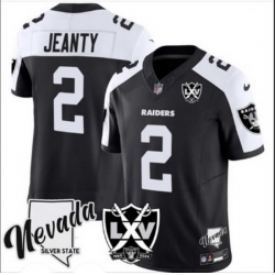 Men Las Vegas Raiders 2 Ashton Jeanty Black 2024 F U S E With Nevada Silver Stat Patch And 65th Anniversary Patch Stitched Football Jersey