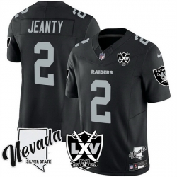 Men Las Vegas Raiders 2 Ashton Jeanty Black 2025 Draft F U S E  With Nevada Silver Stat Patch And 65th Anniversary Patch Stitched Football Jersey