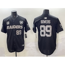 Men Las Vegas Raiders 89 Brock Bowers Black With Nevada Silver Stat Patch And 65th Anniversary Patch 3 Star C Patch Stitched Baseball Jersey