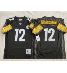 Men Pittsburgh Steelers 12 Terry Bradshaw Black Stitched Football Jersey