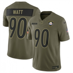 Men Pittsburgh Steelers 90 T J  Watt Olive 2025 Salute to Service Limited Stitched Football Jersey