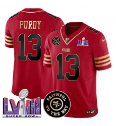 Men San Francisco 49ers 13 Brock Purdy Red 2025 F U S E Faithful 26 Super Bowl LVIII Patch Vapor Limited Stitched Football Jersey Men San Francisco 49ers 13 Brock Purdy Red 2025 F U S E Faithful 26 Super Bowl LVIII Patch Vapor Limited Stitched Football Jersey