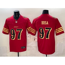 Men San Francisco 49ers 97 Nick Bosa Red Gold 2025 F U S E   Rivalries Vapor Limited Stitched Football Jersey
