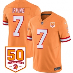 Men Tampa Bay Buccaneers 7 Bucky Irving Orange 2025 F U S E  50th Anniversary Patch Vapor Limited Stitched Jersey