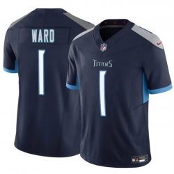 Men Tennessee Titans 1 Cameron Ward Navy 2025 Draft F U S E  Vapor Limited Stitched Football Jersey