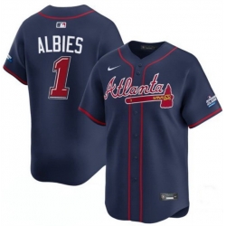 Men Atlanta Braves 1 Ozzie Albies Navy 2025 Speedway Classic Alternate Limited Stitched Baseball Jersey