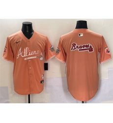 Men Atlanta Braves Team Big Logo Peach 2024 Atliens  26 Peach With Outkast Patch Vapor Limited Stitched Baseball Jersey