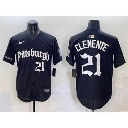 Men Pittsburgh Pirates 21 Roberto Clemente Black Gothic Steel City Edition Vapor Limited Stitched Baseball Jersey