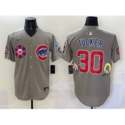 Men Chicago Cubs 30 Kyle Tucker Grey 2025 Tokyo Series Limited Stitched Baseball Jersey