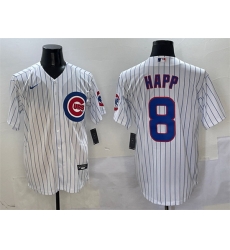 Men Chicago Cubs 8 Ian Happ White Cool Base Stitched Baseball Jersey