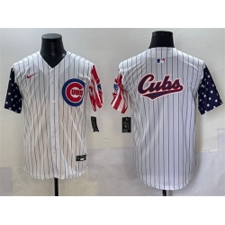 Men Chicago Cubs Team Big Logo White Pinstripe 2025 Independence Day Vapor Premier Limited Stitched Baseball Jersey
