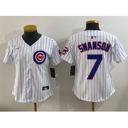 Women Chicago Cubs 7 Dansby Swanson White Cool Base Stitched Jersey