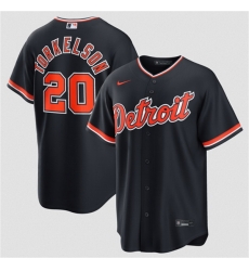 Men Detroit Tigers 20 Spencer Torkelson Navy Alternate Stitched Baseball Jersey Men Detroit Tigers 20 Spencer Torkelson Navy Alternate Stitched Baseball Jersey