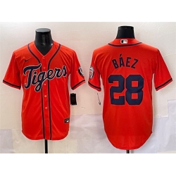 Men Detroit Tigers 28 Javier B E1ez Orange With Patch Cool Base Stitched Baseball Jersey