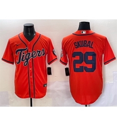 Men Detroit Tigers 29 Tarik Skubal Orange With Patch Cool Base Stitched Baseball Jersey