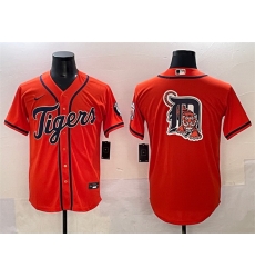 Men Detroit Tigers Team Big Logo Orange With Patch Cool Base Stitched Baseball Jersey