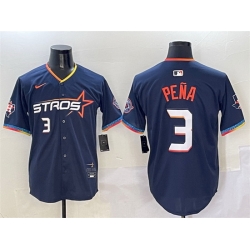 Men Houston Astros 3 Jeremy Pena Navy 2025 City Connect With Texas Patch Limited Stitched Baseball Jersey