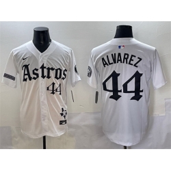 Men Houston Astros 44 Yordan Alvarez White Gothic  27Houston Born Barrio Raised 27 Limited Stitched Baseball Jersey