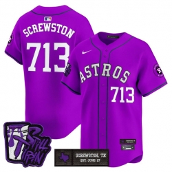 Men Houston Astros  713 DJ Screw Still Tippin Purple Patch Vapor Limited Stitched Baseball Jersey