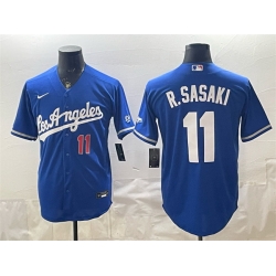 Men Los Angeles Dodgers  11 Roki Sasaki Royal Alternate Stadium Stitched Baseball Jersey