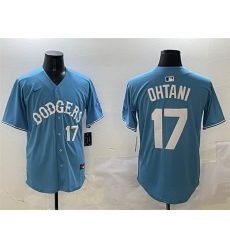 Men Los Angeles Dodgers 17  Shohei Ohtani Light Blue Limited Stitched Baseball Jersey