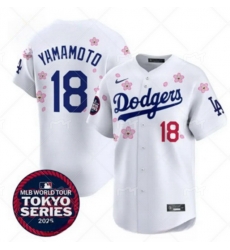 Men Los Angeles Dodgers 18  Yoshinobu Yamamoto White 2025 Tokyo Series Limited Stitched Baseball Jersey