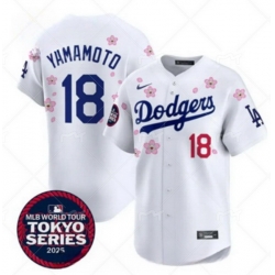 Men Los Angeles Dodgers 18  Yoshinobu Yamamoto White 2025 Tokyo Series Limited Stitched Baseball Jersey
