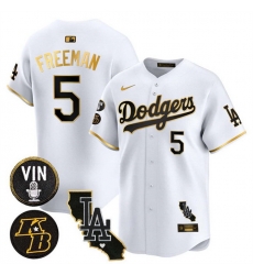 Men Los Angeles Dodgers 5 Freddie Freeman White Gold 2025 Vin 26 Kobe Patch V2 Vapor Limited Stitched Baseball Jersey Men Los Angeles Dodgers 5 Freddie Freeman White Gold 2025 Vin 26 Kobe Patch V2 Vapor Limited Stitched Baseball Jersey