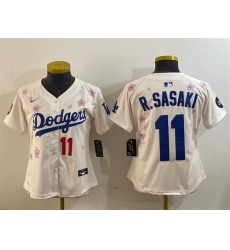 Women Los Angeles Dodgers 11 Roki Sasaki Cream 2025 Tokyo Series Limited Stitched Baseball Jersey