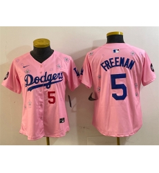 Women Los Angeles Dodgers 5 Freddie Freeman Pink 2025 Tokyo Series Limited Stitched Baseball Jersey