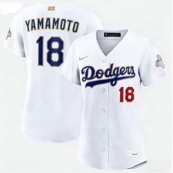 Women Los Angeles Dodgers Yoshinobu Yamamoto #18 Nike White 2026 Gold Collection Stadium Jersey