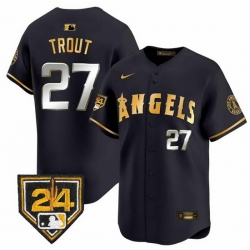 Men Los Angeles Angels 27 Mike Trout Black Gold 2024 Spring Training Patch Vapor Limited Stitched Baseball Jersey