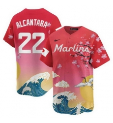 Men Miami Marlins 22 Sandy Alcantara Pink Japanese Heritage Night 2025 Limited Baseball Jersey